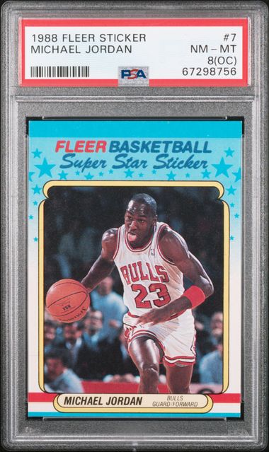 1988 FLEER STICKER #7 MICHAEL JORDAN PSA 8 (OC)