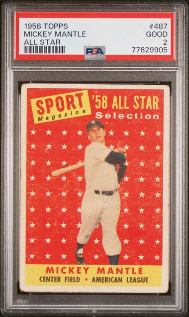 1958 TOPPS #487 MICKEY MANTLE ALL STAR PSA 2