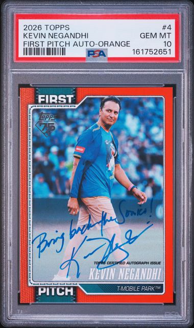 2026 TOPPS FIRST PITCH AUTOGRAPHS #4 KEVIN NEGANDHI FIRST PITCH AUTO-ORANGE PSA 10 /25 POP 1