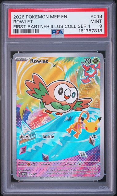 2026 POKEMON MEP EN-ME BLACK STAR PROMO #043 ROWLET FIRST PARTNER ILLUS COLL SER 1 PSA 9