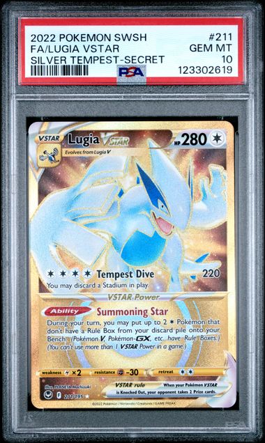 2022 POKEMON SWORD & SHIELD SILVER TEMPEST #211 FA/LUGIA VSTAR SILVER TEMPEST-SECRET PSA 10