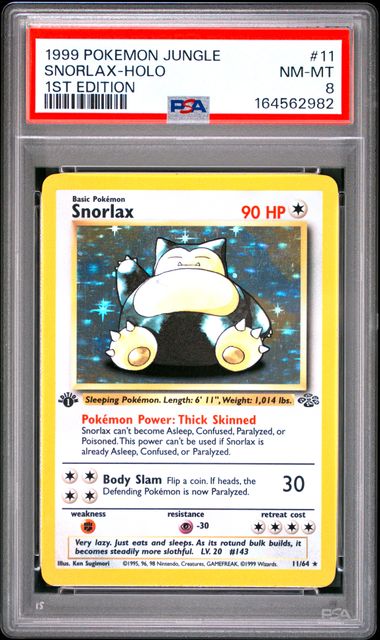 1999 POKEMON JUNGLE 11 SNORLAX-HOLO 1ST EDITION PSA 8