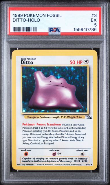 1999 POKEMON FOSSIL #3 DITTO-HOLO PSA 5
