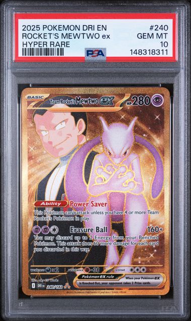 2025 POKEMON DRI EN-DESTINED RIVALS #240 ROCKET'S MEWTWO ex HYPER RARE PSA 10