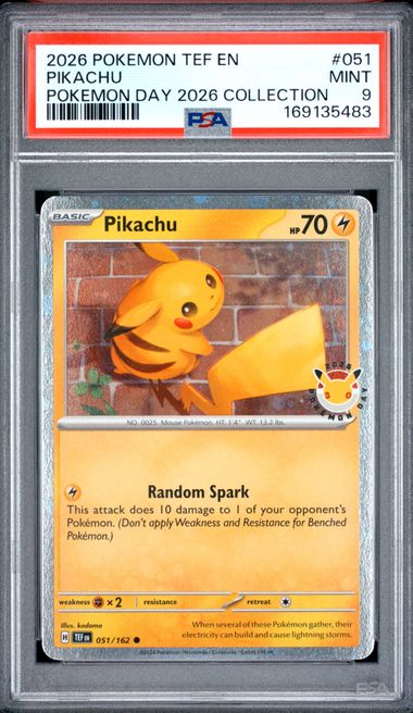 2026 POKEMON TEF EN-TEMPORAL FORCES #051 PIKACHU POKEMON DAY 2026 COLLECTION PSA 9