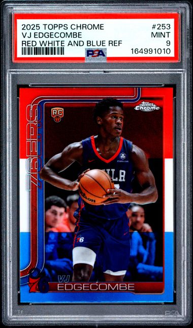 2025 TOPPS CHROME #253 VJ EDGECOMBE RED WHITE AND BLUE REF PSA 9