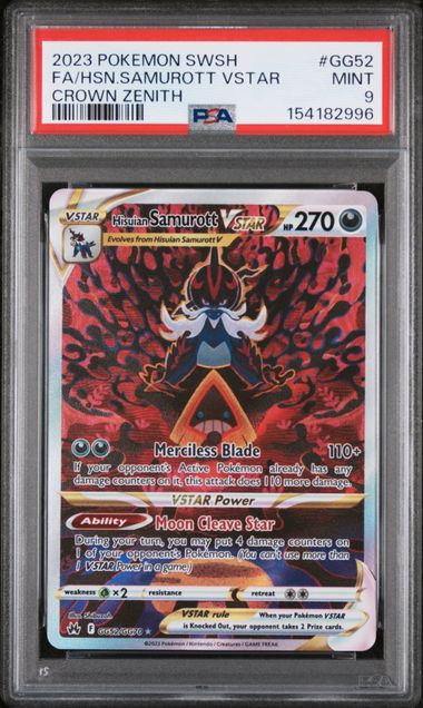 2023 POKEMON SWORD AND SHIELD CROWN ZENITH #GG52 FA/HSN.SAMUROTT VSTAR CROWN ZENITH PSA 9