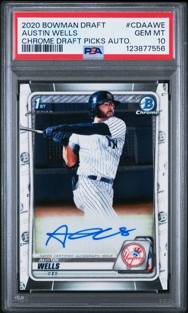 2020 BOWMAN DRAFT CHROME DRAFT PICKS AUTOGRAPHS #CDAAWE AUSTIN WELLS CHROME DRAFT PICKS AUTO. PSA 10