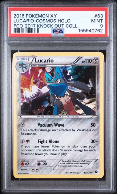 2016 POKEMON XY FATES COLLIDE #63 LUCARIO-COSMOS HOLO FCO-2017 KNOCK OUT COLL. PSA 9