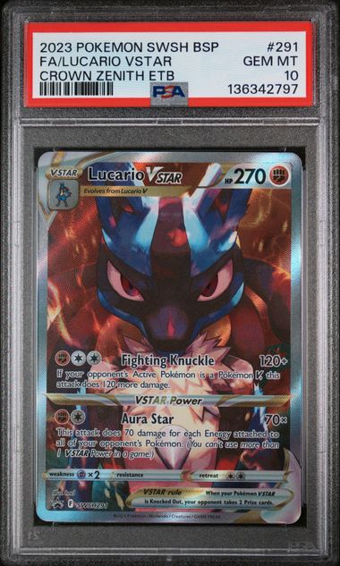 2023 POKEMON SWORD & SHIELD BLACK STAR PROMOS #291 FA/LUCARIO VSTAR CROWN ZENITH ETB PSA 10