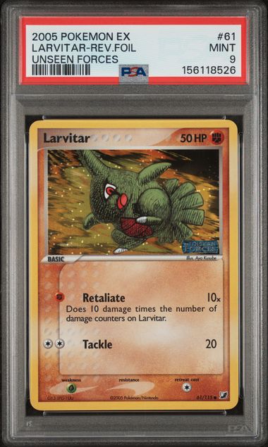 2005 POKEMON EX UNSEEN FORCES #61 LARVITAR-REV.FOIL UNSEEN FORCES PSA 9