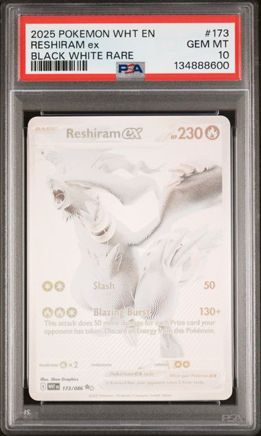 2025 POKEMON WHT EN-WHITE FLARE #173 RESHIRAM ex BLACK WHITE RARE PSA 10