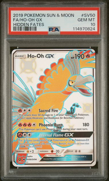 2019 POKEMON SUN & MOON HIDDEN FATES #SV50 FA/HO-OH GX HIDDEN FATES PSA 10