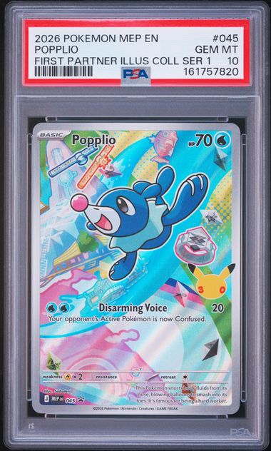 2026 POKEMON MEP EN-ME BLACK STAR PROMO #045 POPPLIO FIRST PARTNER ILLUS COLL SER 1 PSA 10
