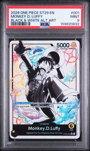 2026 ONE PIECE STARTER DECK ST29-EGGHEAD #001 MONKEY D. LUFFY BLACK & WHITE ALT ART PSA 9